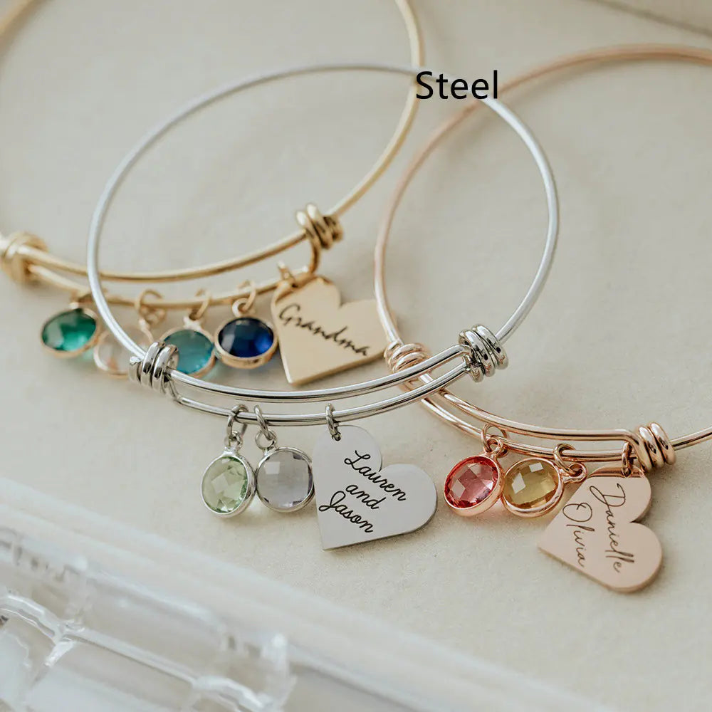 Engravable Birthstone Love Retractable Bracelet