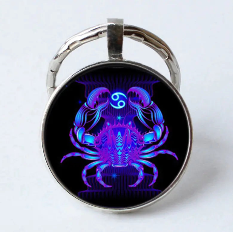 Zodiac Time Gem Glass Pendant Necklace