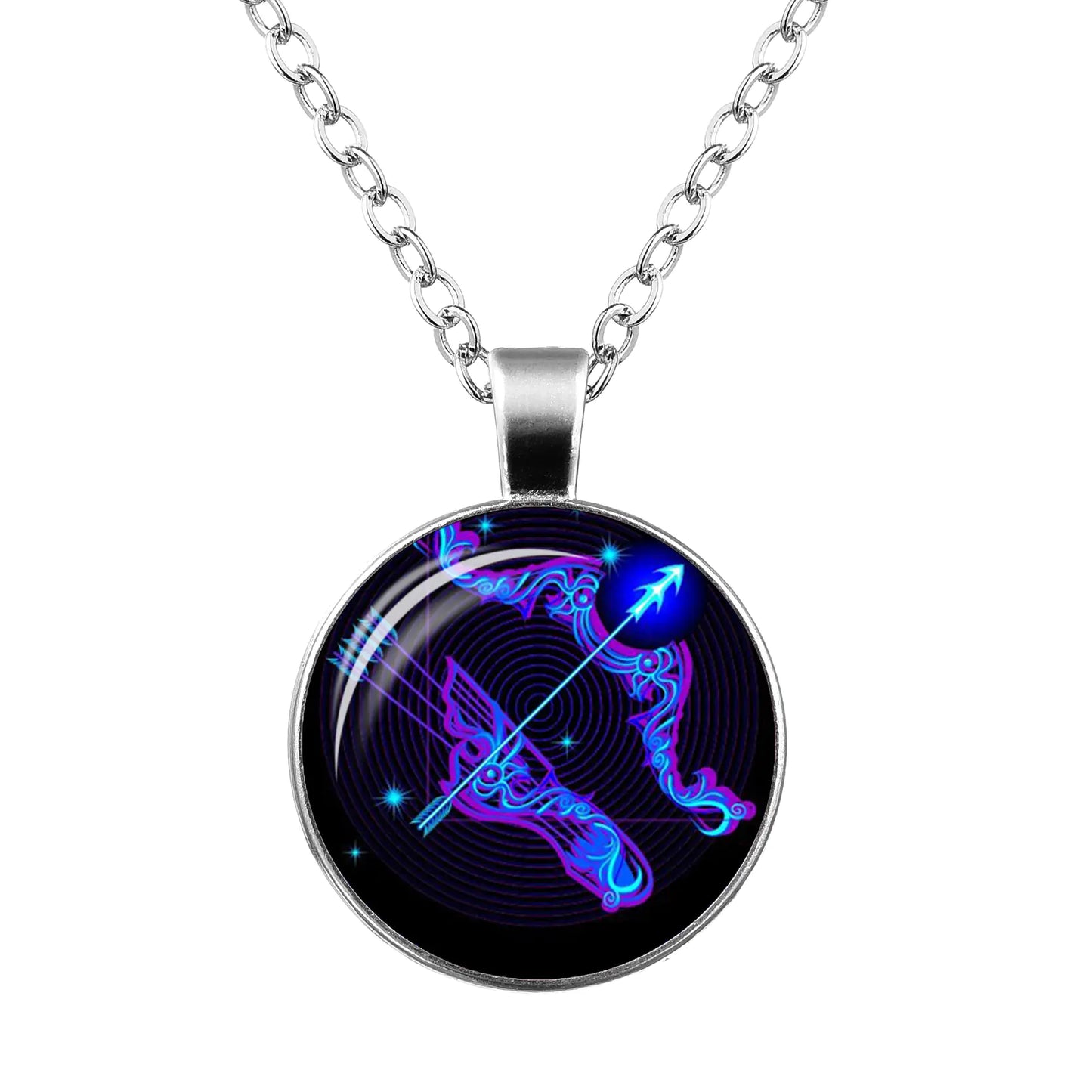 Zodiac Time Gem Glass Pendant Necklace