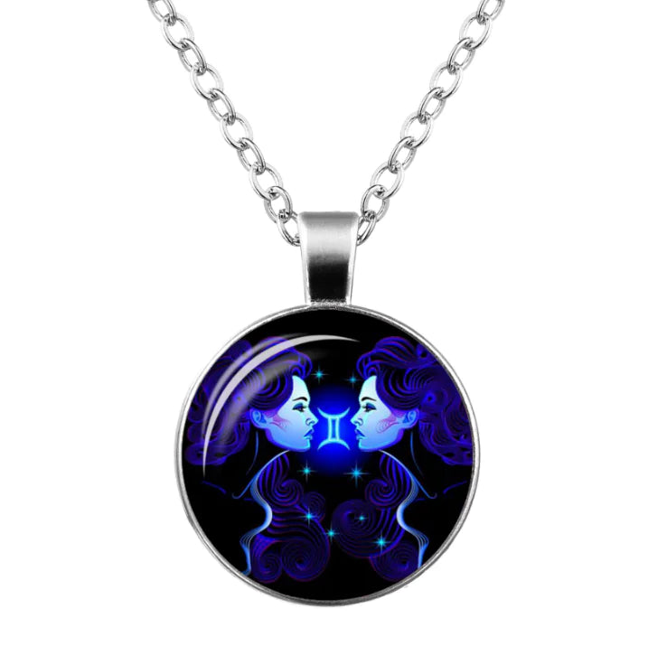 Zodiac Time Gem Glass Pendant Necklace