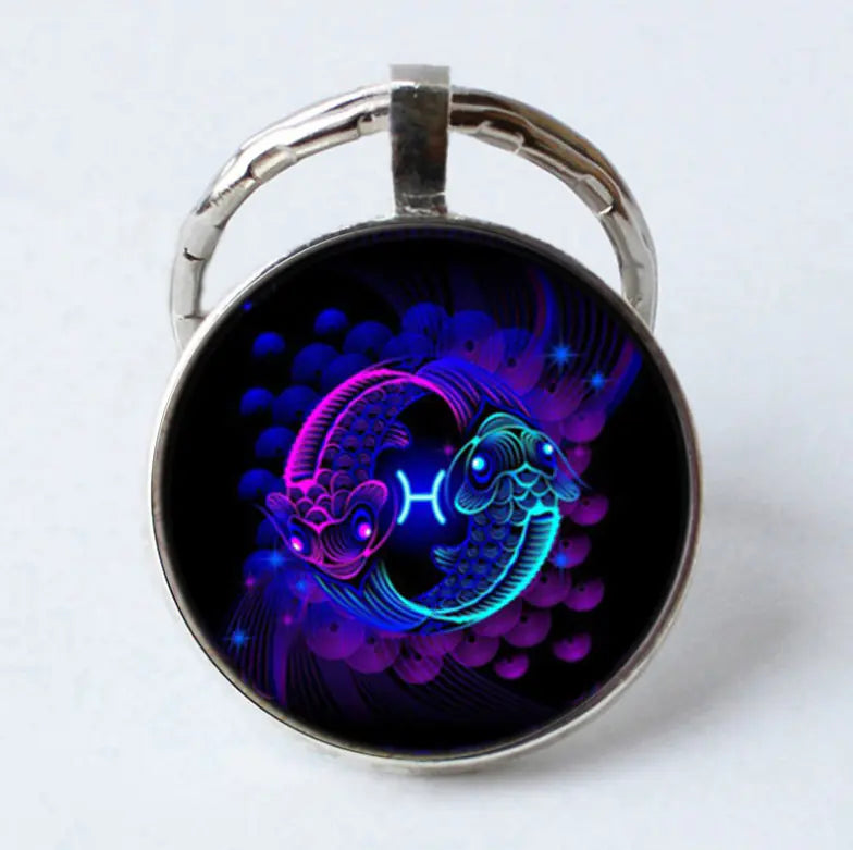 Zodiac Time Gem Glass Pendant Necklace