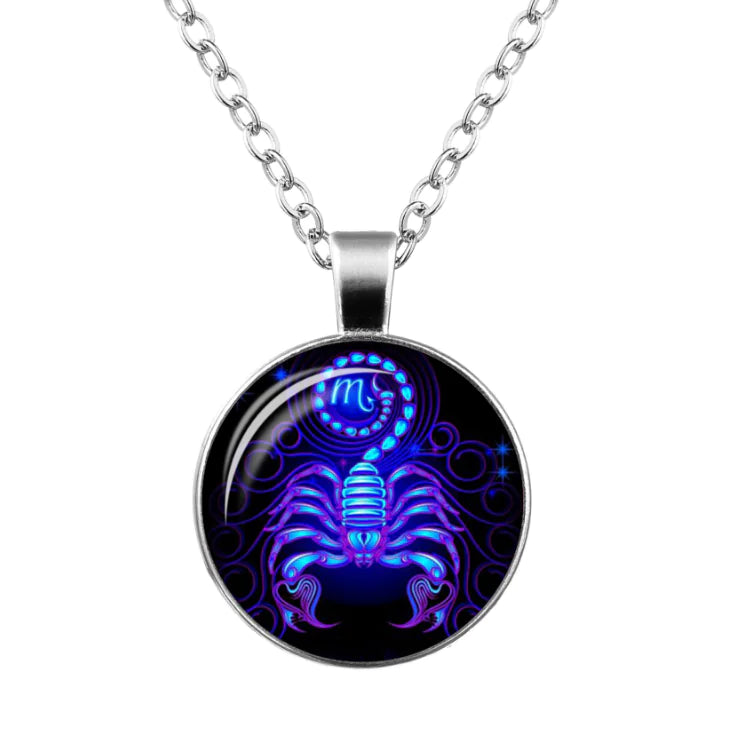 Zodiac Time Gem Glass Pendant Necklace