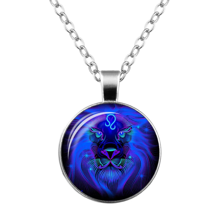Zodiac Time Gem Glass Pendant Necklace
