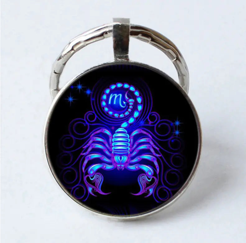Zodiac Time Gem Glass Pendant Necklace