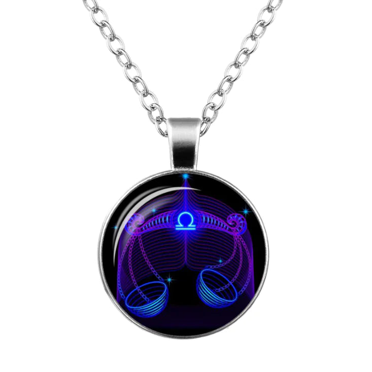 Zodiac Time Gem Glass Pendant Necklace