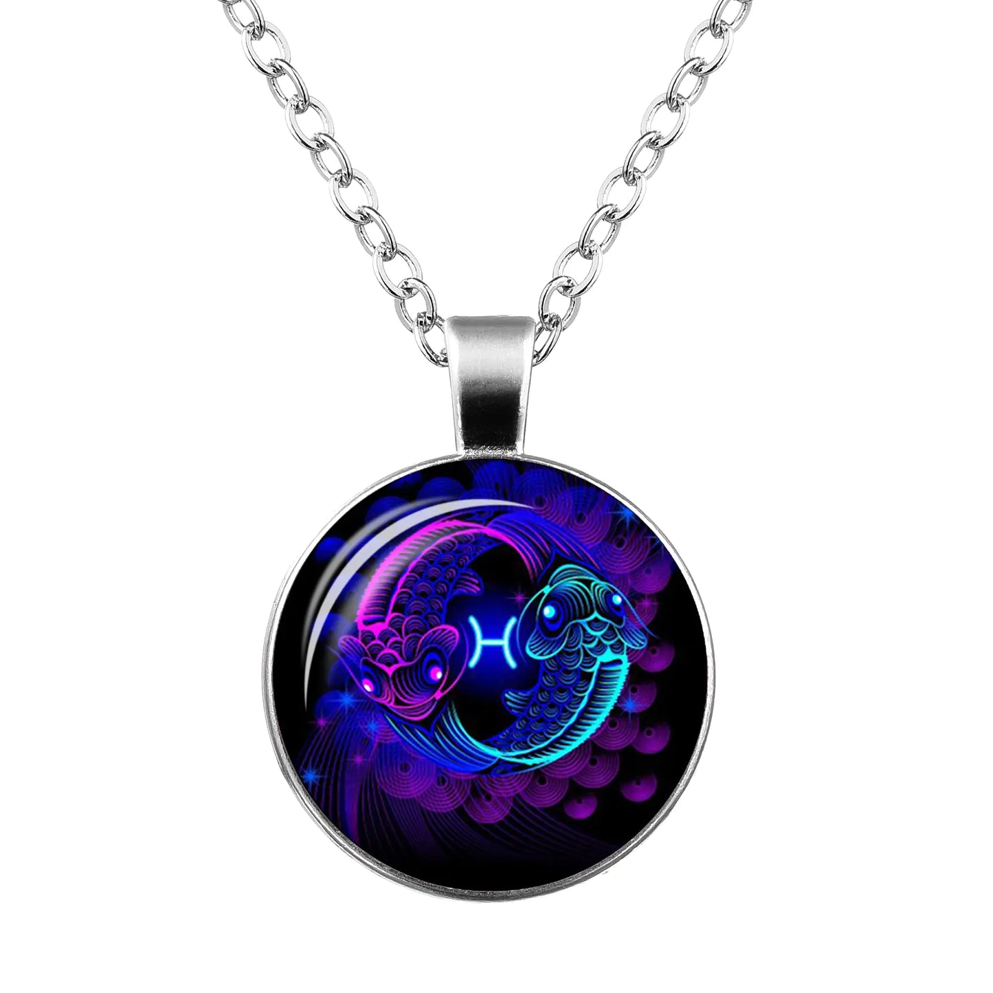 Zodiac Time Gem Glass Pendant Necklace