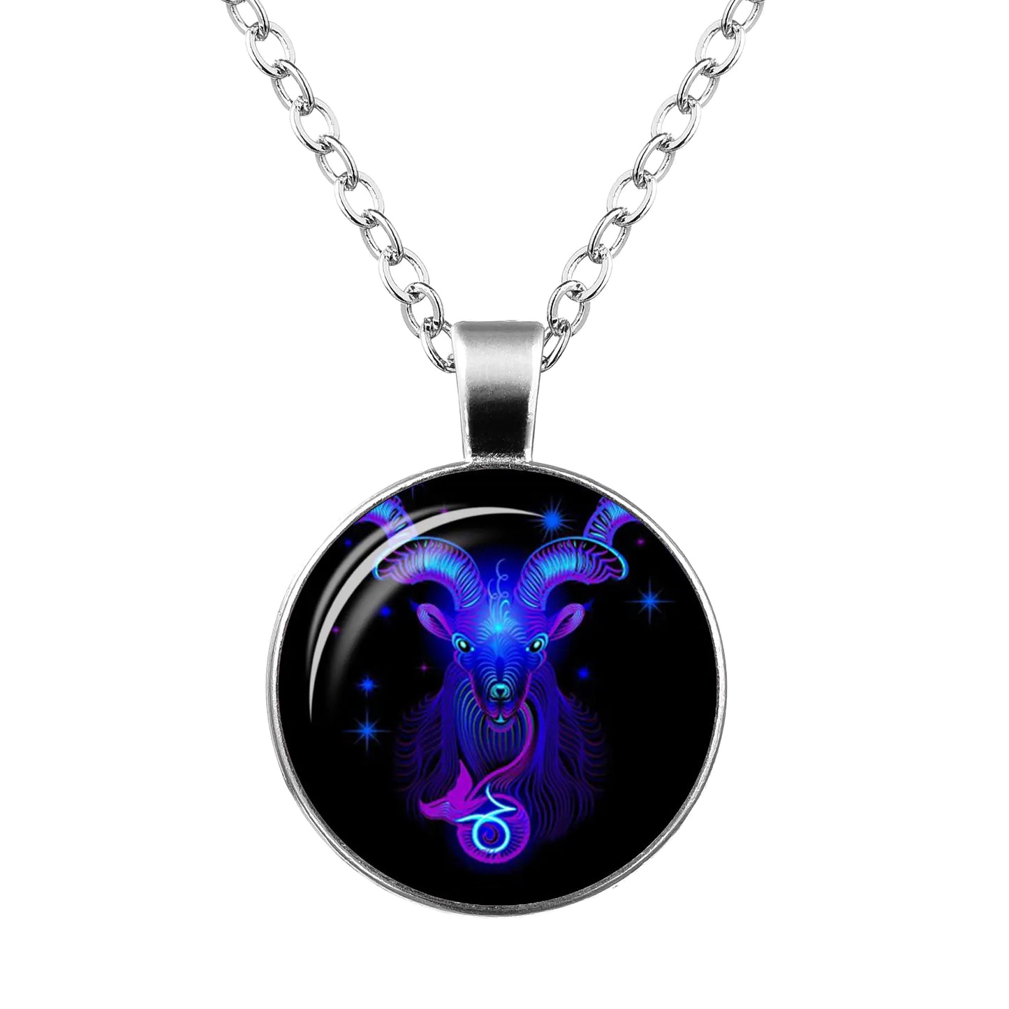 Zodiac Time Gem Glass Pendant Necklace