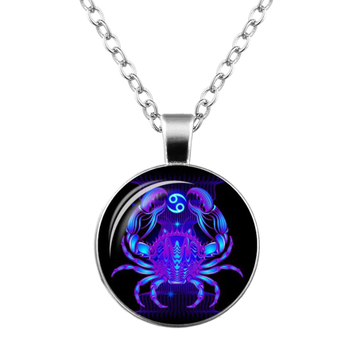 Zodiac Time Gem Glass Pendant Necklace