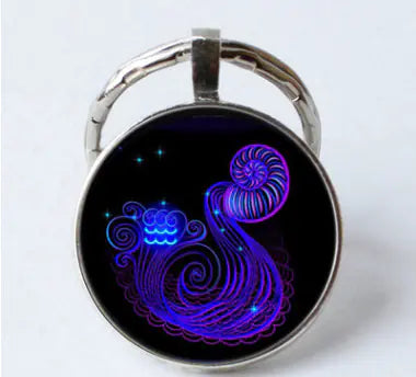 Zodiac Time Gem Glass Pendant Necklace