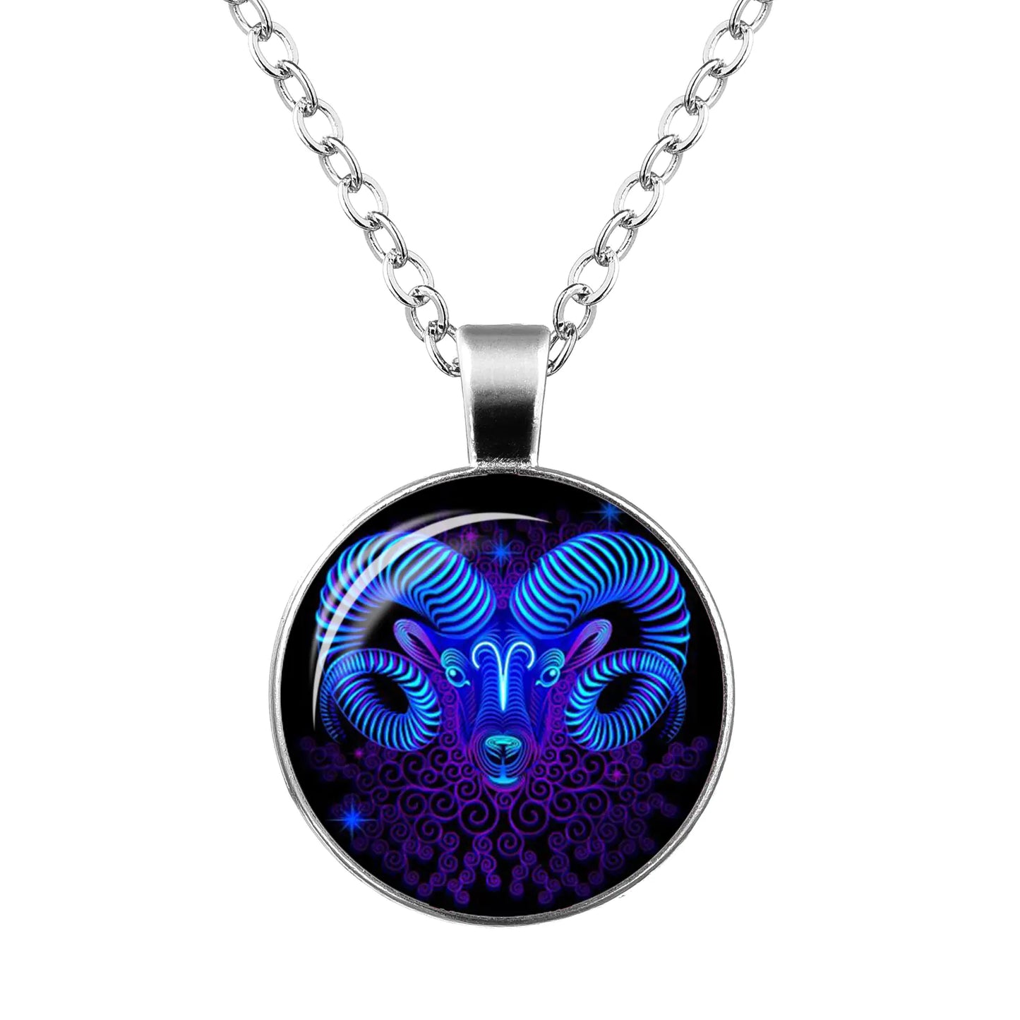 Zodiac Time Gem Glass Pendant Necklace